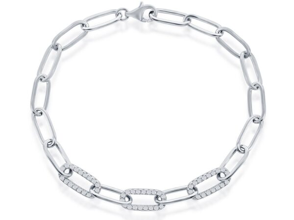 Sterling Silver CZ Paperclip Bracelet