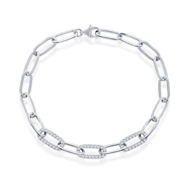 Sterling Silver CZ Paperclip Bracelet
