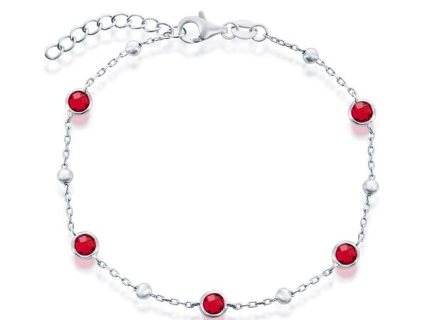 Sterling Silver Red CZ Station Bracelet