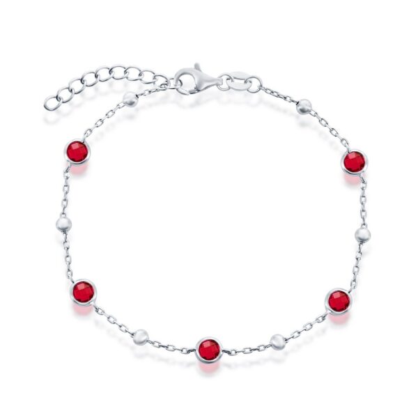 Sterling Silver Red CZ Station Bracelet
