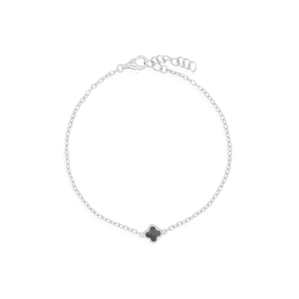Sterling Silver Black Agate mini Clover Bracelet