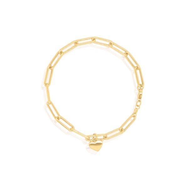 10K Gold Paperclip Bracelet with Heart Charm