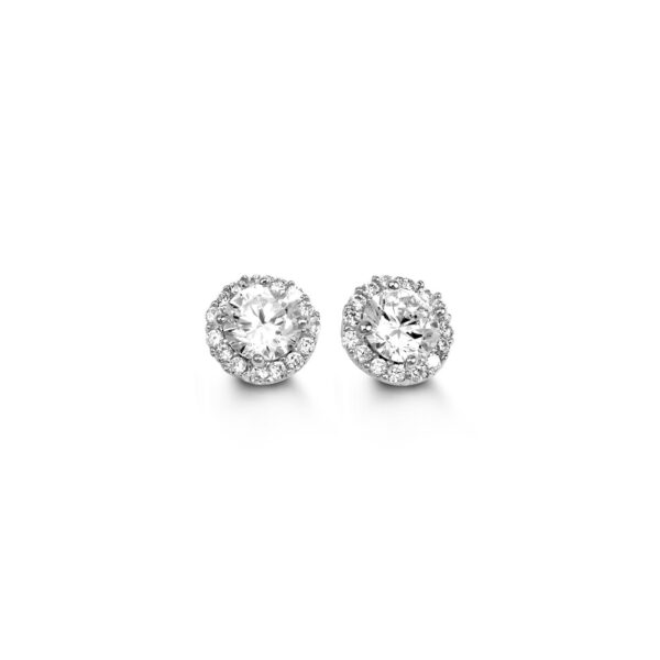 10K Round CZ Halo Stud Earrings