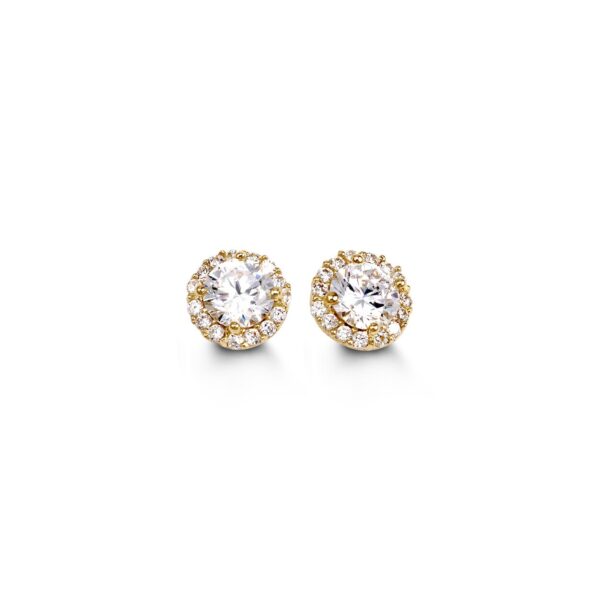 10K Round CZ Halo Stud Earrings