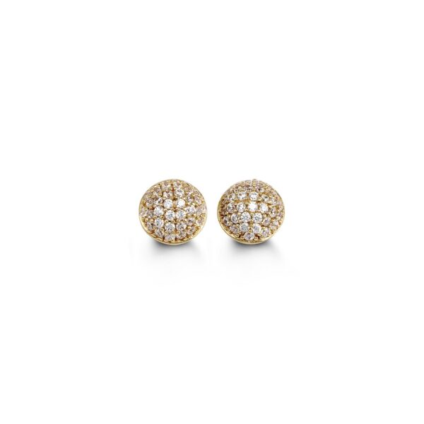 10K Round CZ Pave Dome Stud Earrings