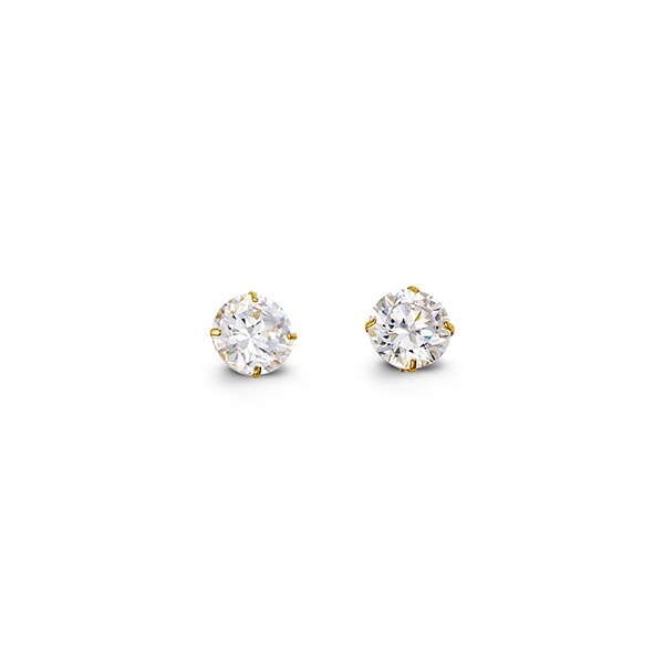 14K Round CZ Stud Earrings