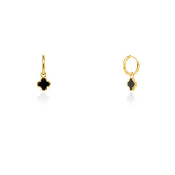 Silver Gold Plated Black Agate Clover Huggies