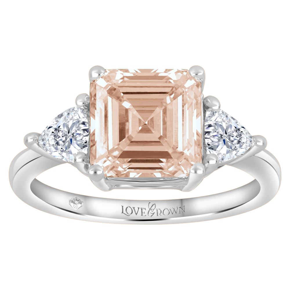 Lab Grown Fancy Pink Asscher Cut Diamond 3.5tw Ring