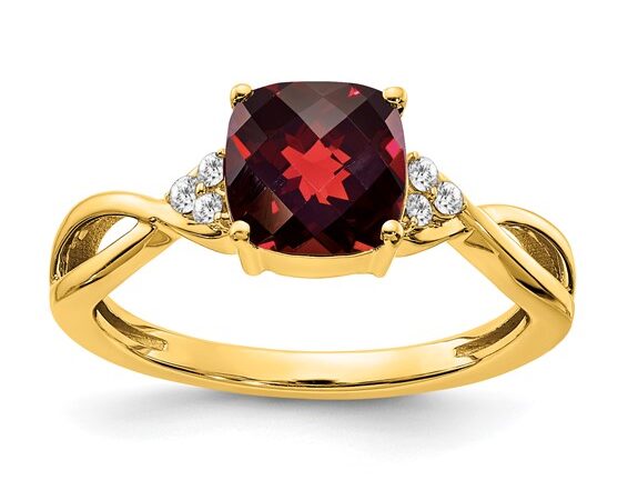 Gold Cushion Cut Garnet & Diamond Twist Ring