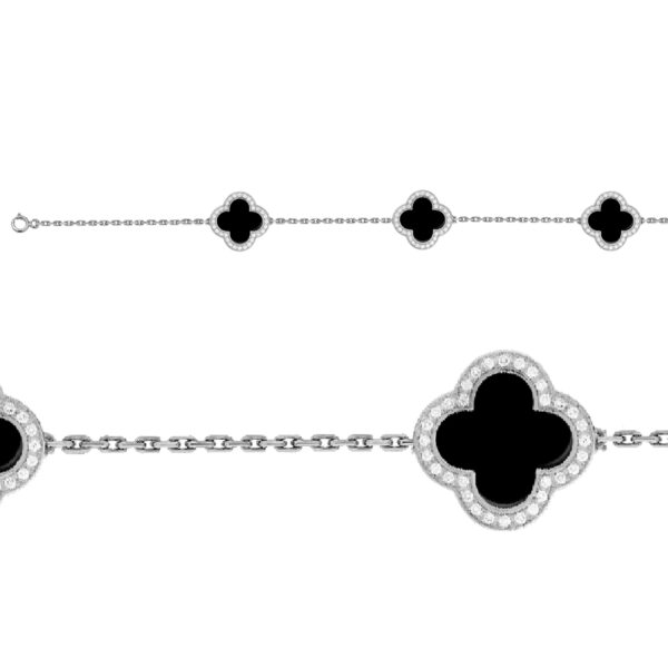 Sterling Silver Black Onyx Clover Bracelet
