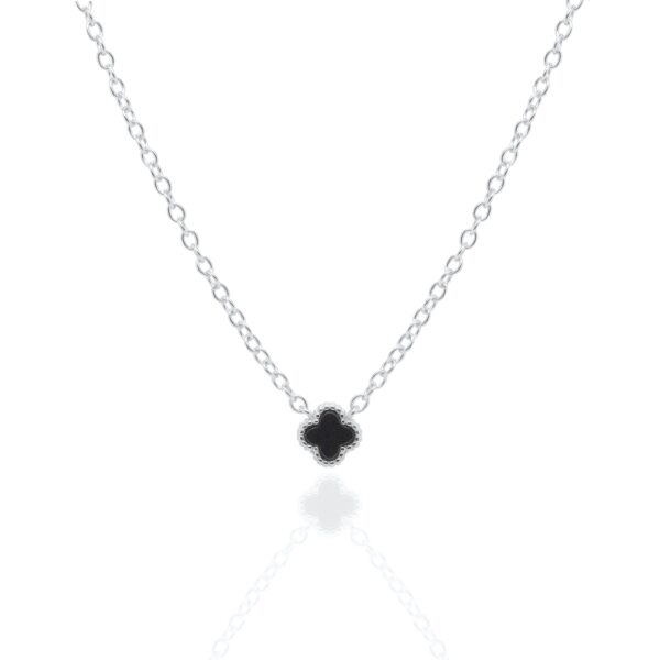 Sterling Silver Black Agate Clover Necklace