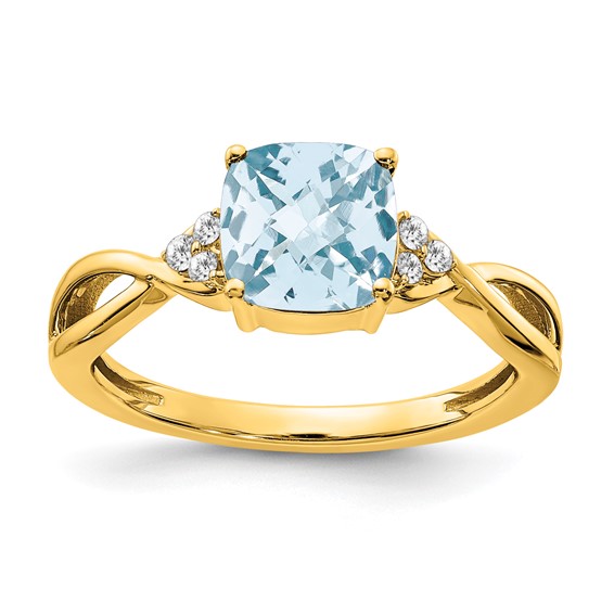 Gold Aquamarine & Diamond Ring