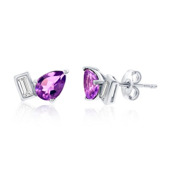 Sterling Silver Toi et Moi Amethyst Earrings