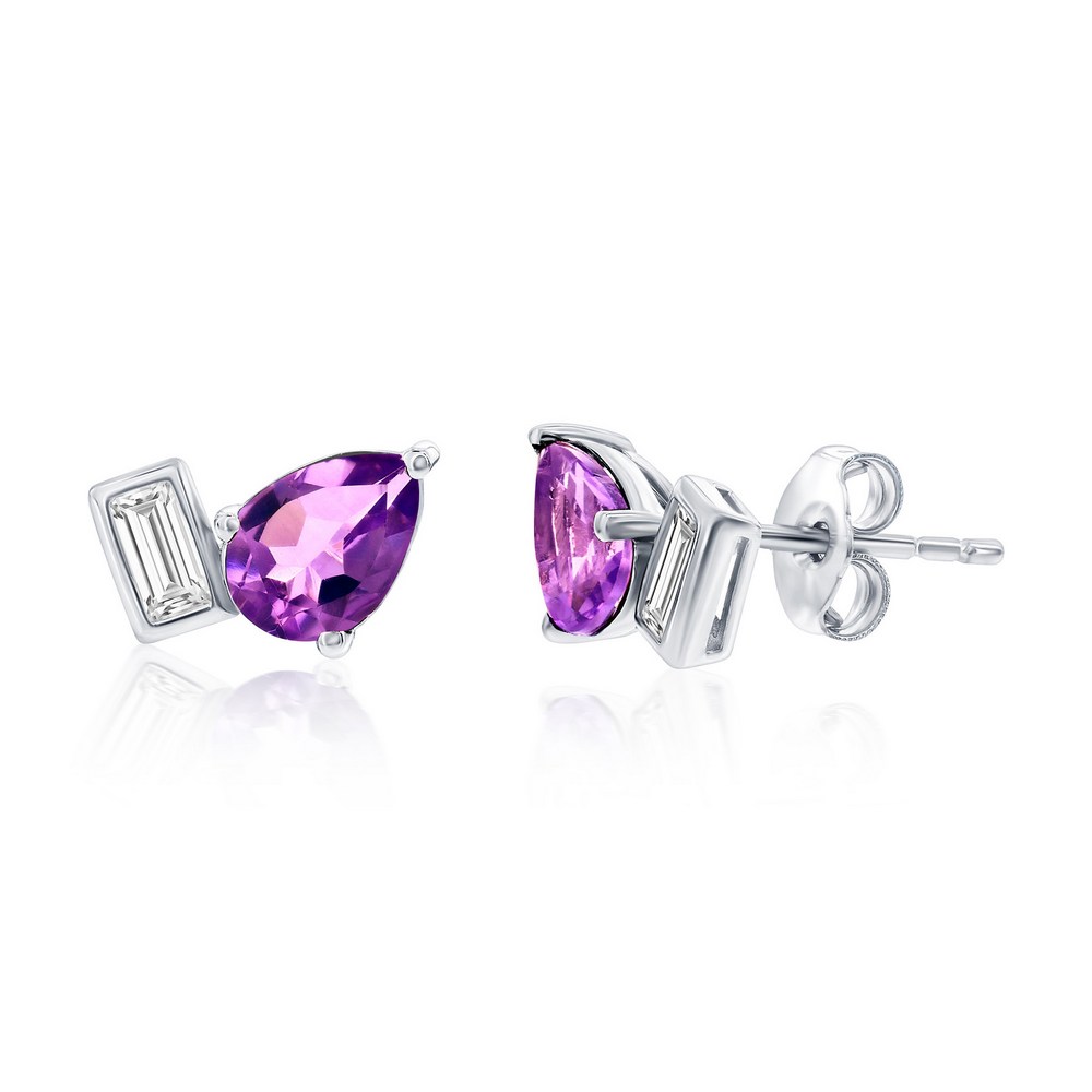 Sterling Silver Toi et Moi Amethyst Earrings