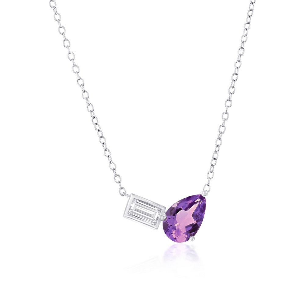 Sterling Silver Toi et Moi Amethyst Necklace
