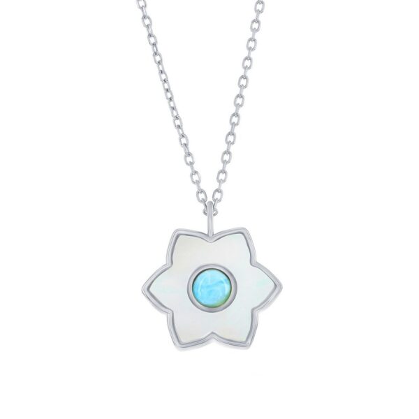 Sterling Silver Larimar Flower Necklace