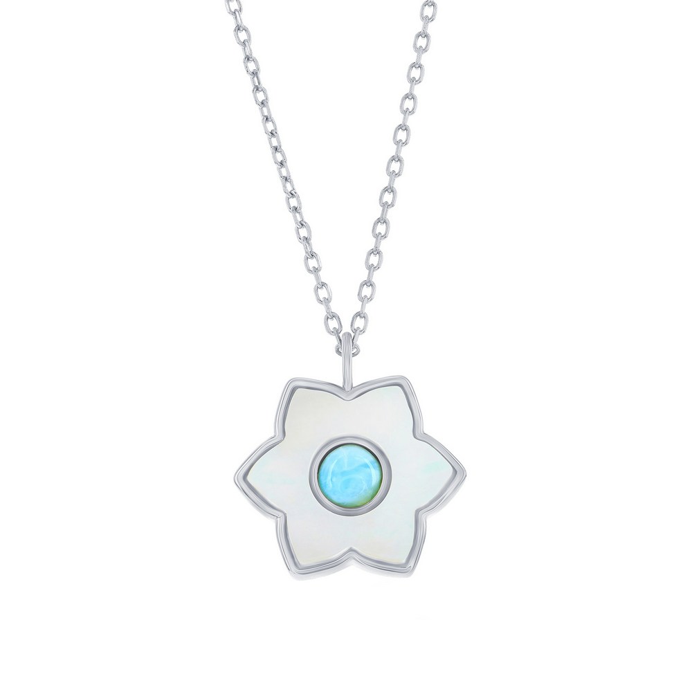 Sterling Silver Larimar Flower Necklace