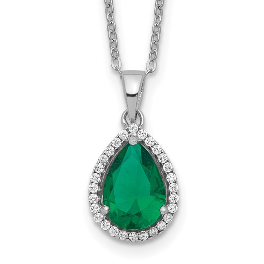 Sterling Silver Lab Grown Emerald Necklace