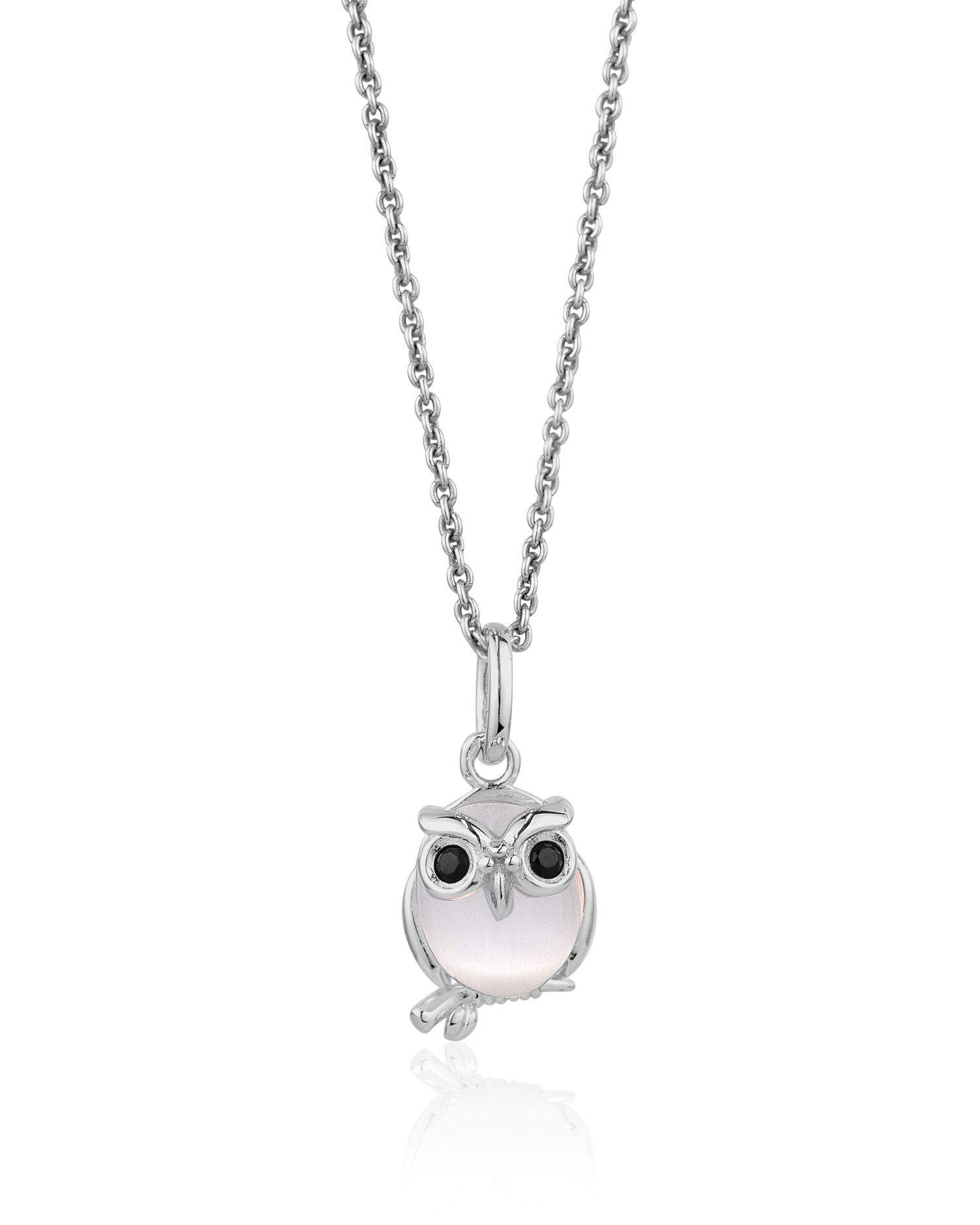 Sterling Silver 'Cat's Eye" Owl Necklace