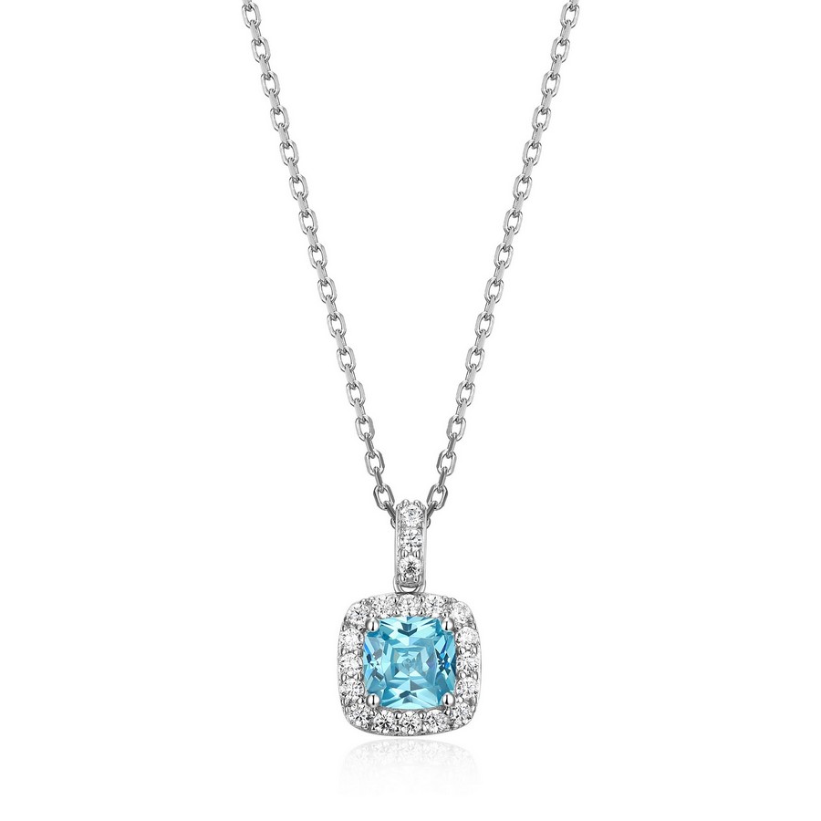 Silver ELLE Blue Cubic Zirconia Necklace