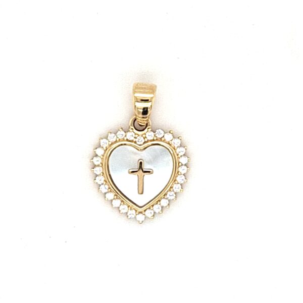 10K Mother of Pearl Heart with Cross Pendant