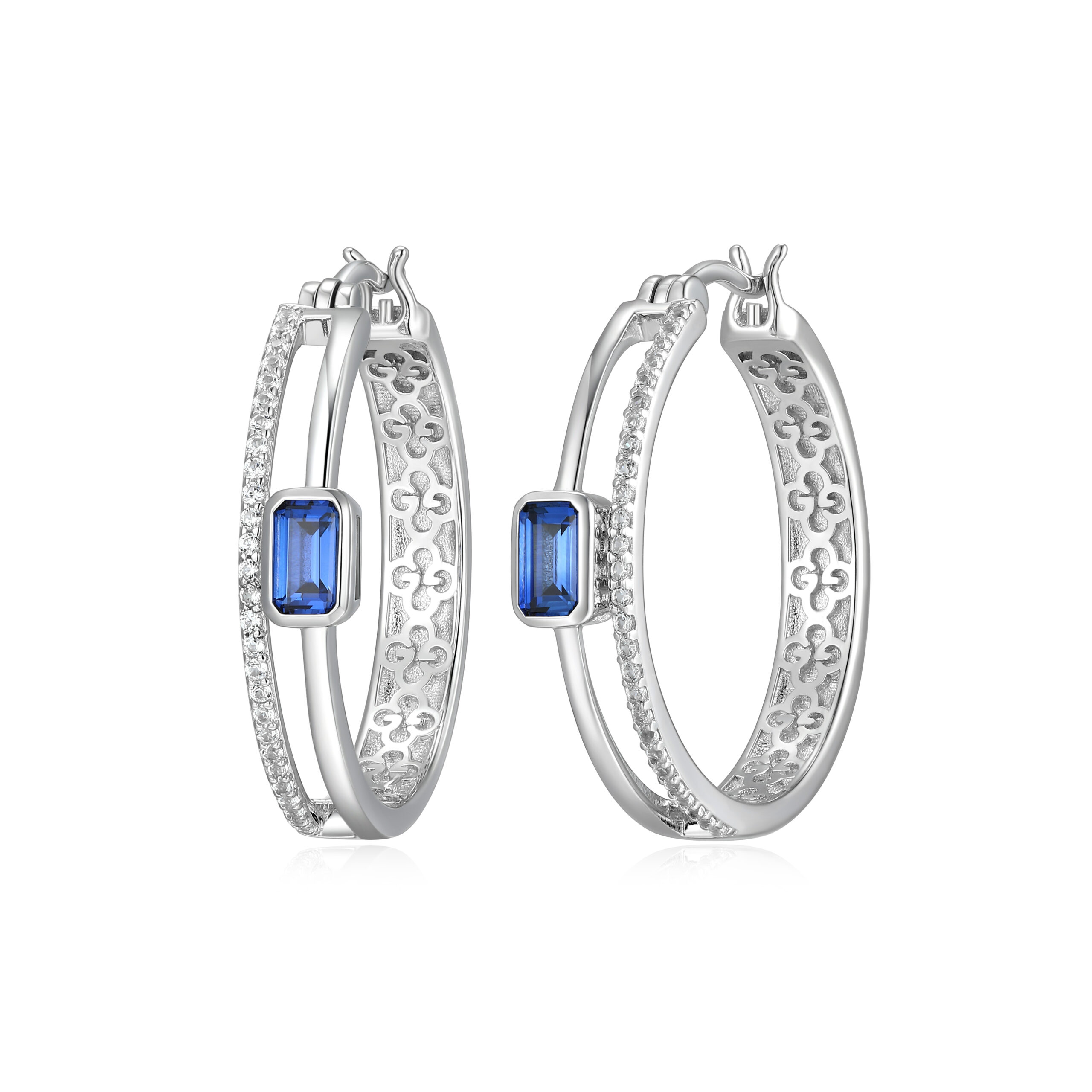 Charles Garnier Sterling Silver Created Sapphire Earrings