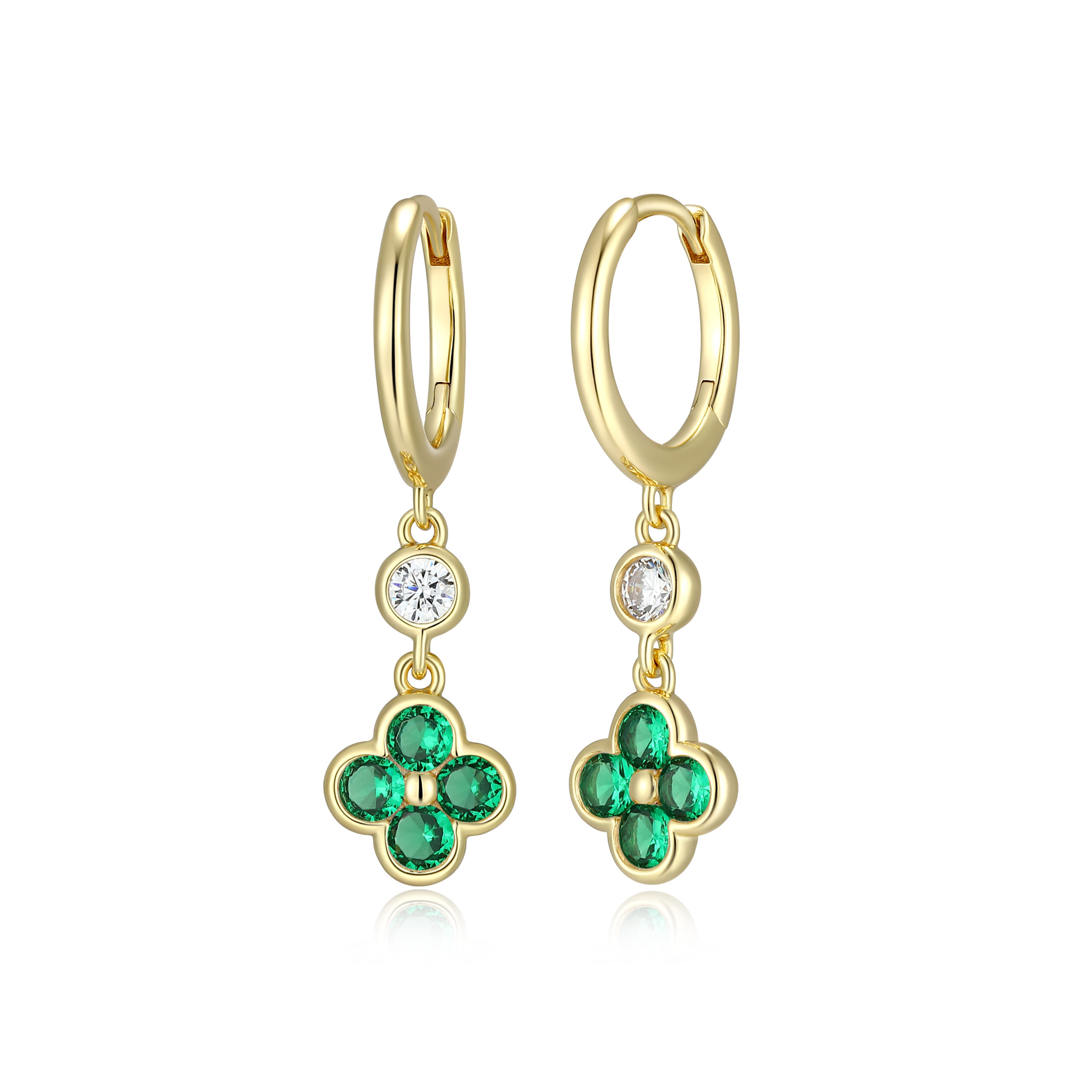 Reign 18K Gold Plated Green Clover Earrings