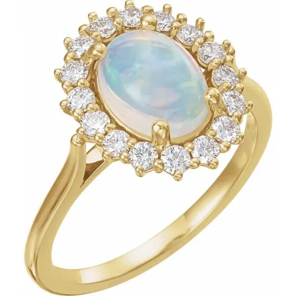 14K Opal & Diamond Halo Ring